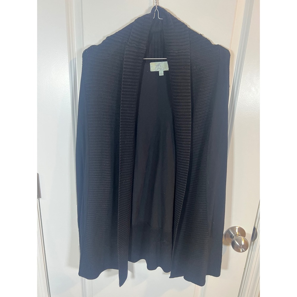 Joan Vass Women Cardigan Ribbed Shawl Collar Black Large